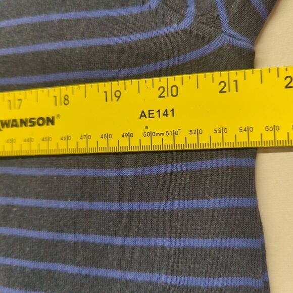 Massimo Dutti Extrafine Cotton Knit T Shirt Top Navy Blue Striped Womens XL - Picture 7 of 8